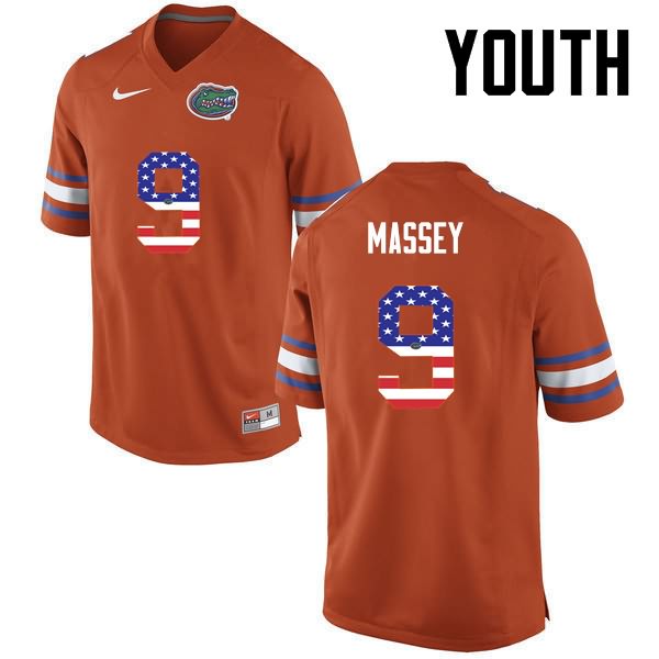 NCAA Florida Gators Dre Massey Youth #9 USA Flag Fashion Nike Orange Stitched Authentic College Football Jersey HZK6664UR